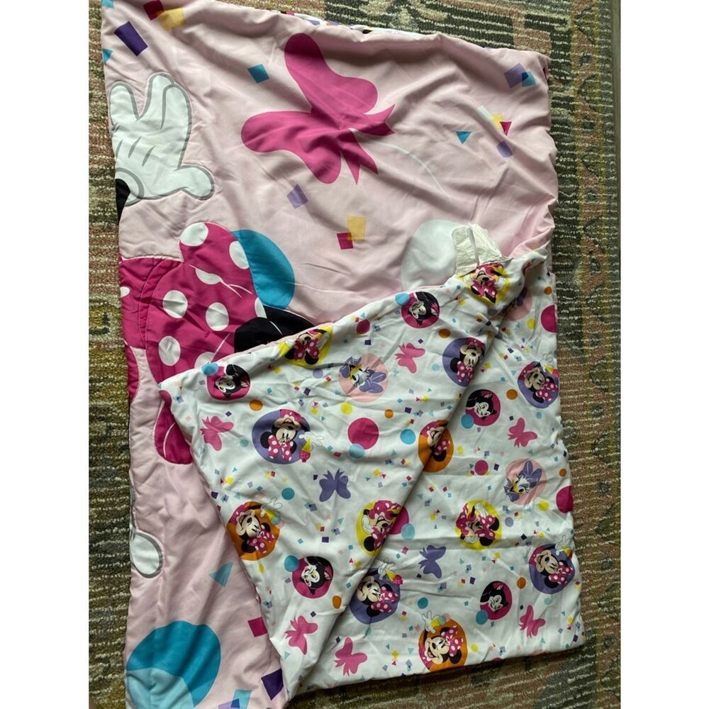 Disney Minnie Mouse Pink Polka Dot Reversible Comforter Toddler Size